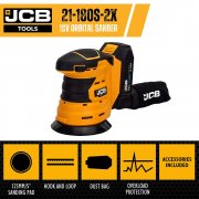 JCB 18V Cordless Orbital Sander 125mm with 2Ah Battery and Fast Charger - 21-18OS-2X